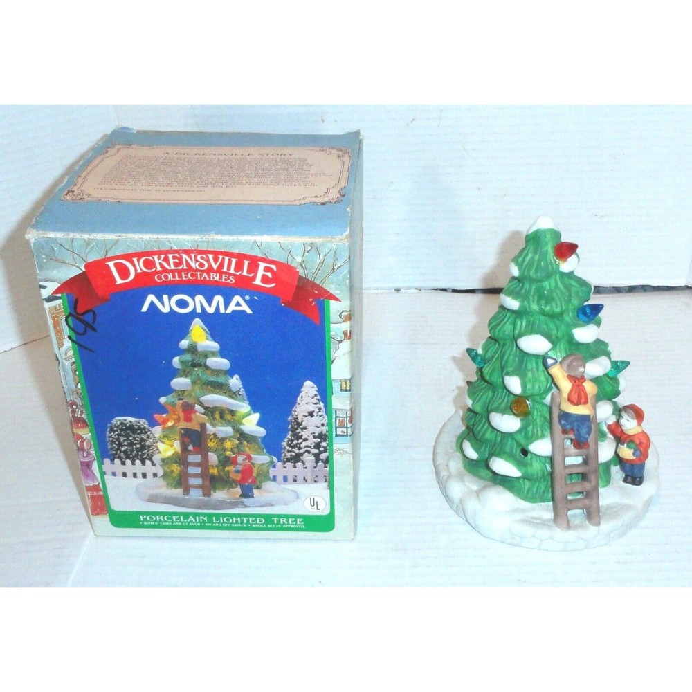 Vintage NOMA Dickensville Collectables 7.5" Tall Porcelain Lighted Tree READ